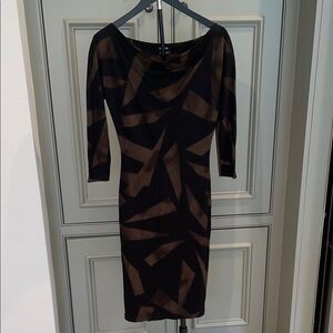Isabel de Pedro Black and Brown Geometric Midi Dress 4